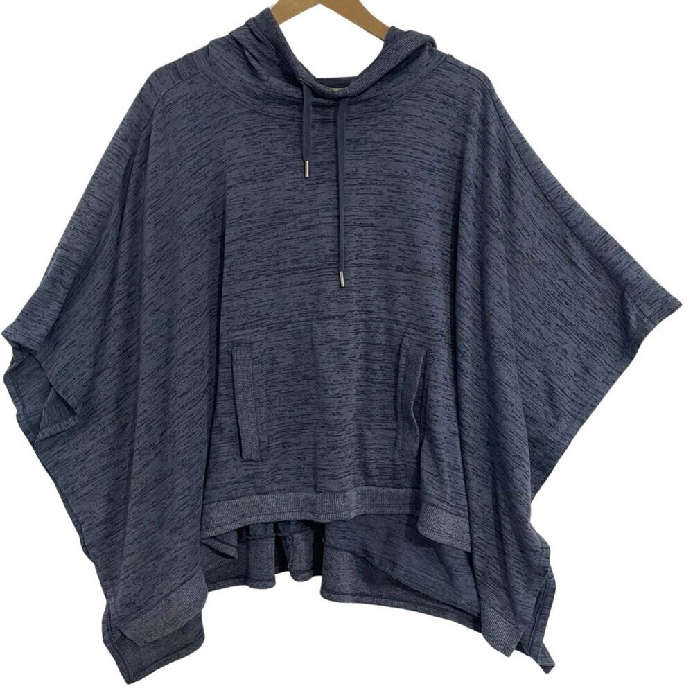Athleta BLISSFULL Sweater Poncho Women’s Size M Blue Pullover Hooded Cape Pocket